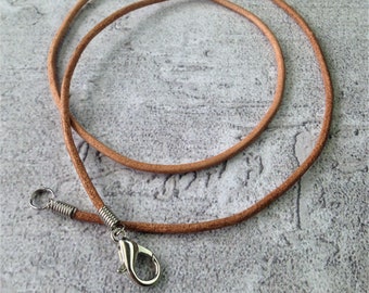 2mm Natural Leather Cord Necklace w/ Silver Lobster Clasp • Length 13", 14", 15", 16", 18", 20", 22", 24", 27", 30" • One or Set of Five