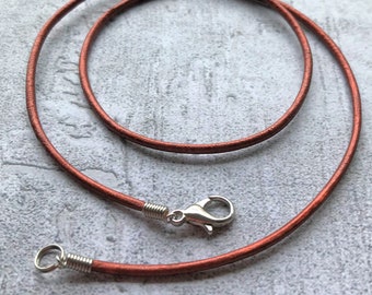 2mm Metallic Red Leather Cord Necklace w/ Silver Lobster Clasp | Length 13", 14", 15", 16", 18", 24", 27", 30" | One or Set of Five