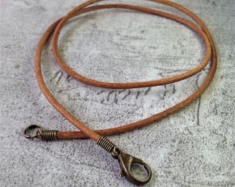 2mm Natural Leather Cord Necklace w/ Antique Bronze Lobster Clasp • Length 13", 14", 16", 18", 20", 22", 24", 27", 30" • One or Set of Five