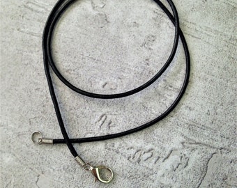 2mm Black Round Leather Cord Necklace w/ Silver Lobster Clasp • Length 13", 14", 15", 16", 18", 20", 22", 24", 27", 30" • One or Set of Five