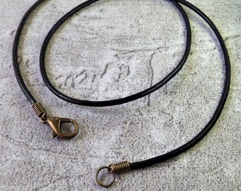 1.5mm Black Leather Cord Necklace w/ Antique Bronze Lobster Clasp | 13", 14", 15", 16", 18", 24", 27", 30" | One or Set of Five