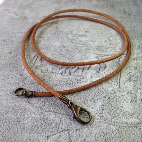 2mm Natural Leather Cord Necklace w/ Antique Bronze Lobster Clasp • Length 13", 14", 16", 18", 20", 22", 24", 27", 30" • One or Set of Five