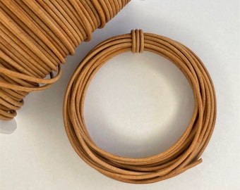 2mm • Tan • Natural Round Leather Cord • 2 metres (2.19 yards), 5 metres (5.47 yards) or 10 metres (10.93 yards)