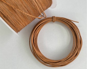 1mm • Tan • Natural Round Leather Cord • 2 metres (2.19 yards), 5 metres (5.47 yards) or 10 metres (10.93 yards)