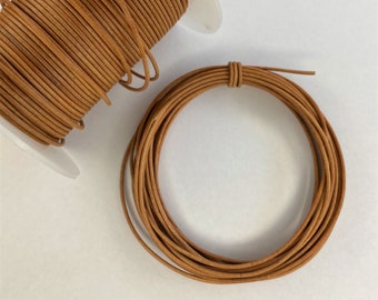 1.5mm • Tan • Natural Round Leather Cord • 2 metres (2.19 yards), 5 metres (5.47 yards) or 10 metres (10.93 yards)