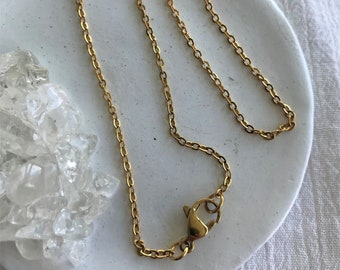 Gold Plated Stainless Steel Chain Necklace • Tarnish Resistant • Flat Cable Chain • 2mm x 2.5mm • Length 13" - 33” • One or set of Five