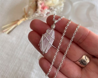 Mini Kunzite Wire-Wrapped Pendant • Necklace • Silver • Crystal • Gemstone • Wire Wrapped Crystals • Petite Necklace • Rough • Raw