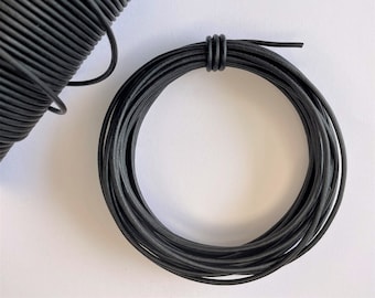 2mm Black Round Leather Cord • Matt • 2 metres (2.19 yards), 5 metres (5.47 yards) or 10 metres (10.93 yards)