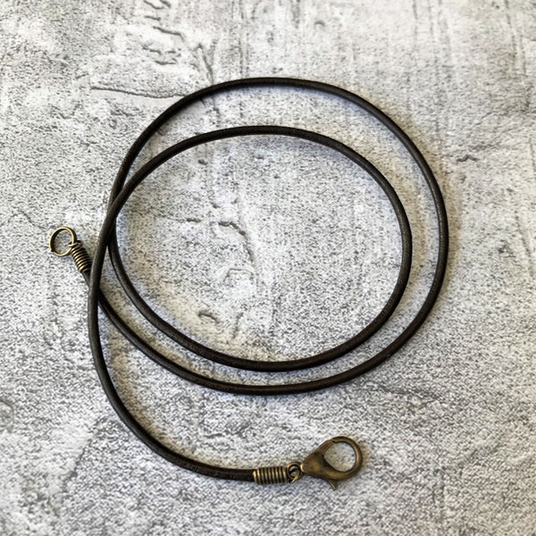 2mm Dark Brown Leather Cord Necklace w/ Antique Bronze Lobster Clasp • 13", 14", 15", 16", 18", 20”, 22”, 24", 27", 30" • One or Set of Five