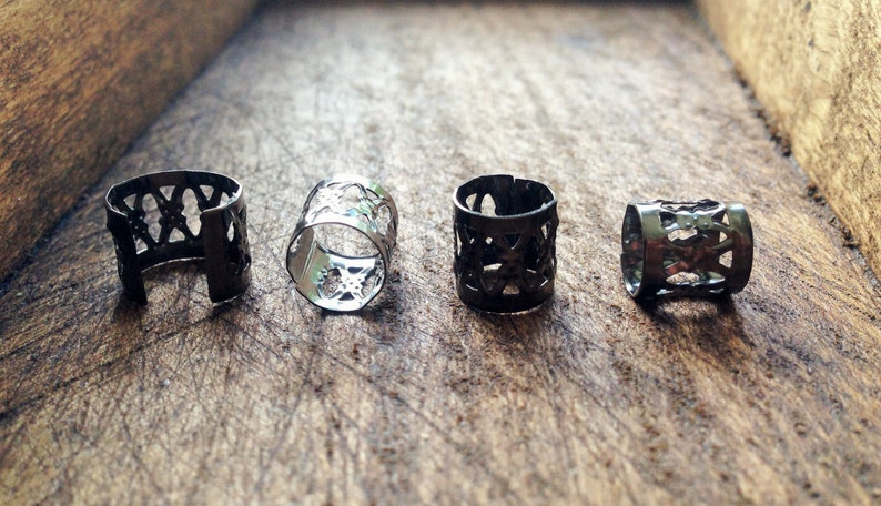 Set of 15 Dreadlock Beads Filigree Gunmetal Grey Toned Metal Adjustable Cuff 8mm Hole Size