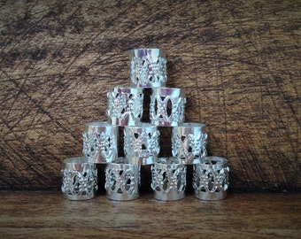 Set of 15 Dreadlock Beads | Filigree Silver Toned Metal, Adjustable Cuff, 8mm Hole Size