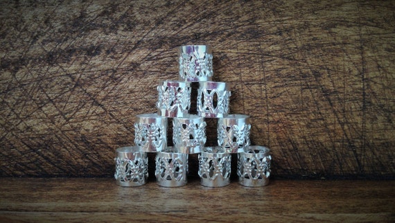 Set of 15 Dreadlock Beads Filigree Gunmetal Grey Toned Metal Adjustable Cuff 8mm Hole Size