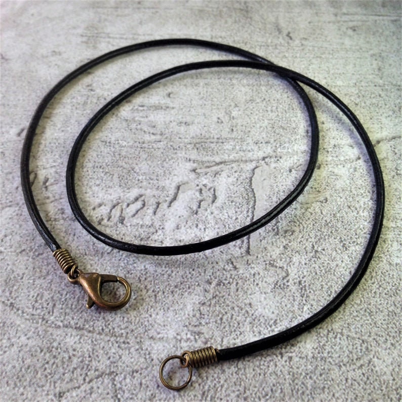 1.5mm Dark Brown Leather Cord Necklace w Antique Bronze Lobster