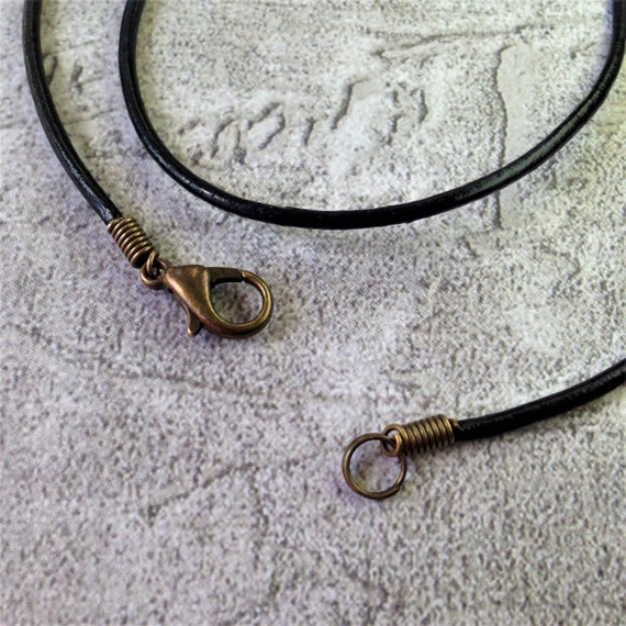 2mm Black Leather Cord Necklace w/ Antique Bronze Lobster Clasp * Length 13, 14, 16, 18, 20, 22, 24, 27, 30 * One or Set of Five