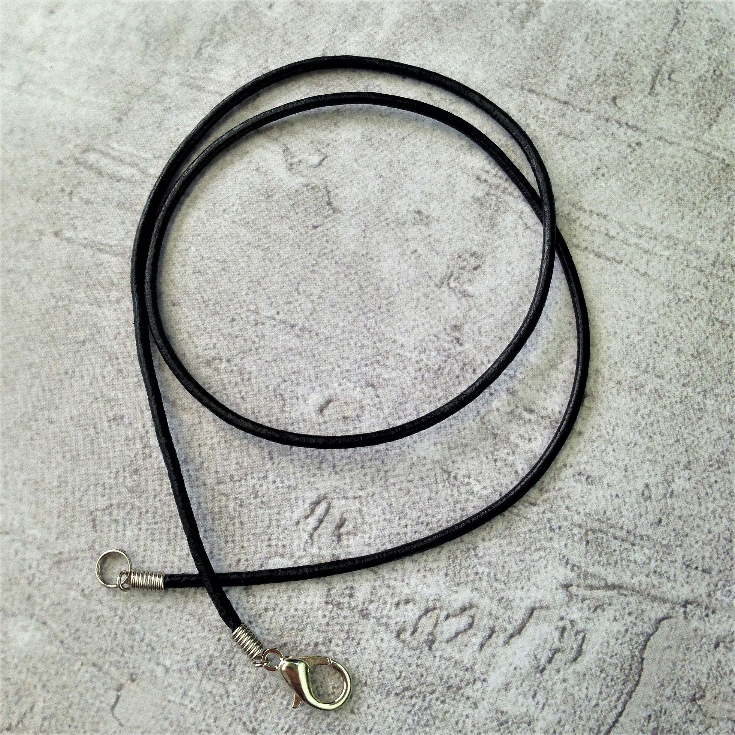 2mm Black Leather Cord Necklace with Sterling Silver Lobster Clasp 12 - 30