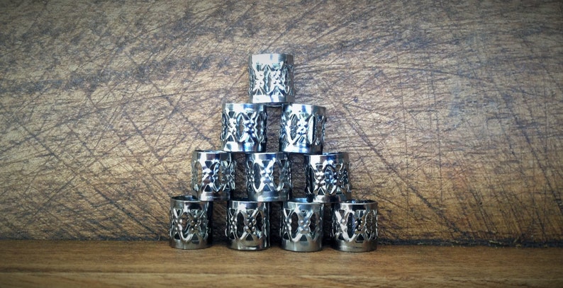 Set of 15 Dreadlock Beads Filigree Gunmetal Grey Toned Metal Adjustable Cuff 8mm Hole Size