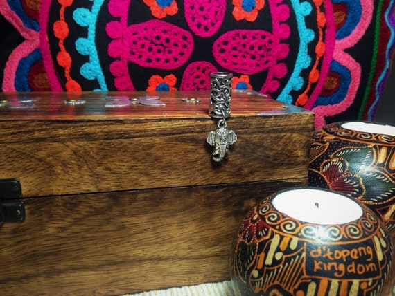 1 Dreadlock Bead featuring Elephant Head Charm | Filigree Silver Toned Metal, 8mm Hole Size