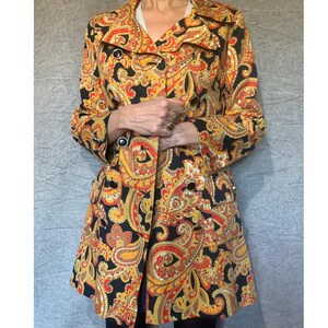 60s Vintage Coat Jacket, Designer Collectable, Mini Mod, Retro, Psychedelic Paisley Print, Bohemian Coat, 60s Mod, Festival Evening Hippie