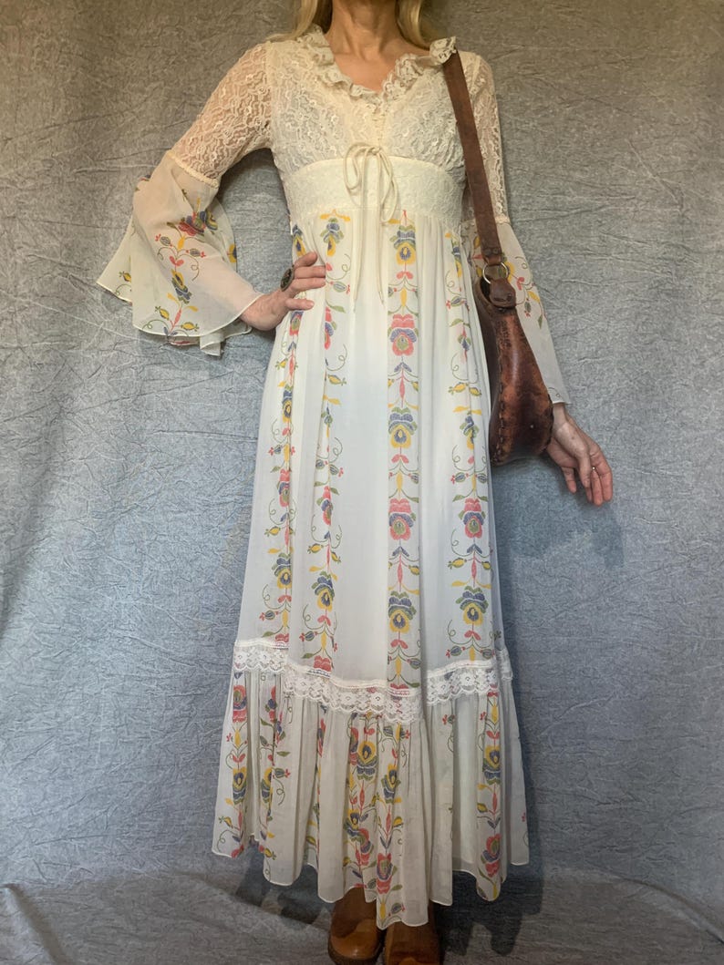 70s Vintage Bohemian Hippy Maxi Dress/vintage 70s Boho Bell Sleeve ...