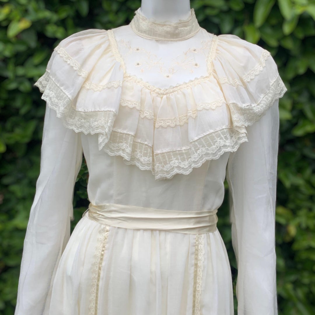 Vintage 70s Edwardian Style Gown | Gunne Sax Style | 70s Lace Ruffle ...