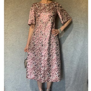 Vintage 70s Haute Couture Dress//Pinks and Silvers Sparkle Flutter Sleeve Dress//Vintage Evening Dress// Size 10 -12