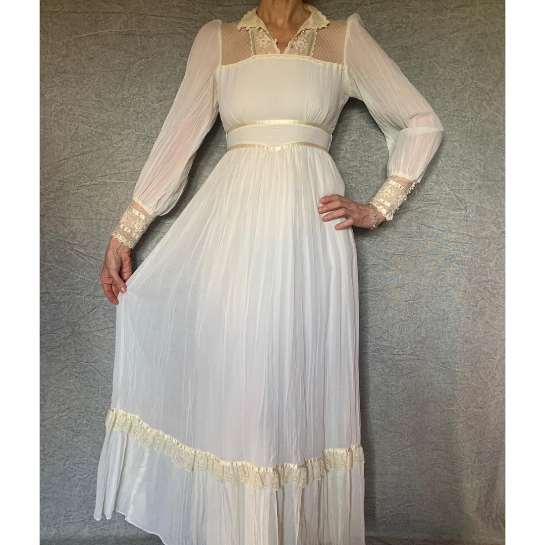 1970s Vintage Gunne Sax Boho Cream Soft Cotton Maxi Dress | Garden ...