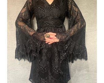 Black Lace Angel Sleeve Dress: Gothic Bohemian Wedding Guest Outfit - Etsy