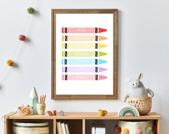 Crayon Printable , Reading Print for Kids, Books Print, Playroom Wall Art, Playroom Printable, Nursery Print, Homeschool Decor, School