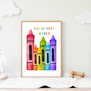 Crayon Printable, Color Your World, Playroom Art, Playroom Printable, Nursery Print, Homeschool Decor, School, Education