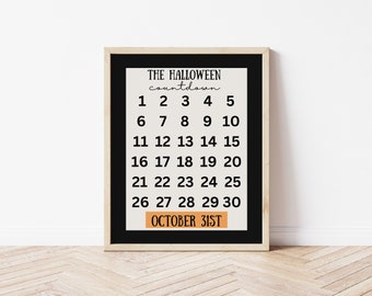 Halloween Countdown Calendar, Happy Halloween, Ghost, Fall Decor, Halloween Printable Wall Art Prints, Halloween Decorations, Spooky