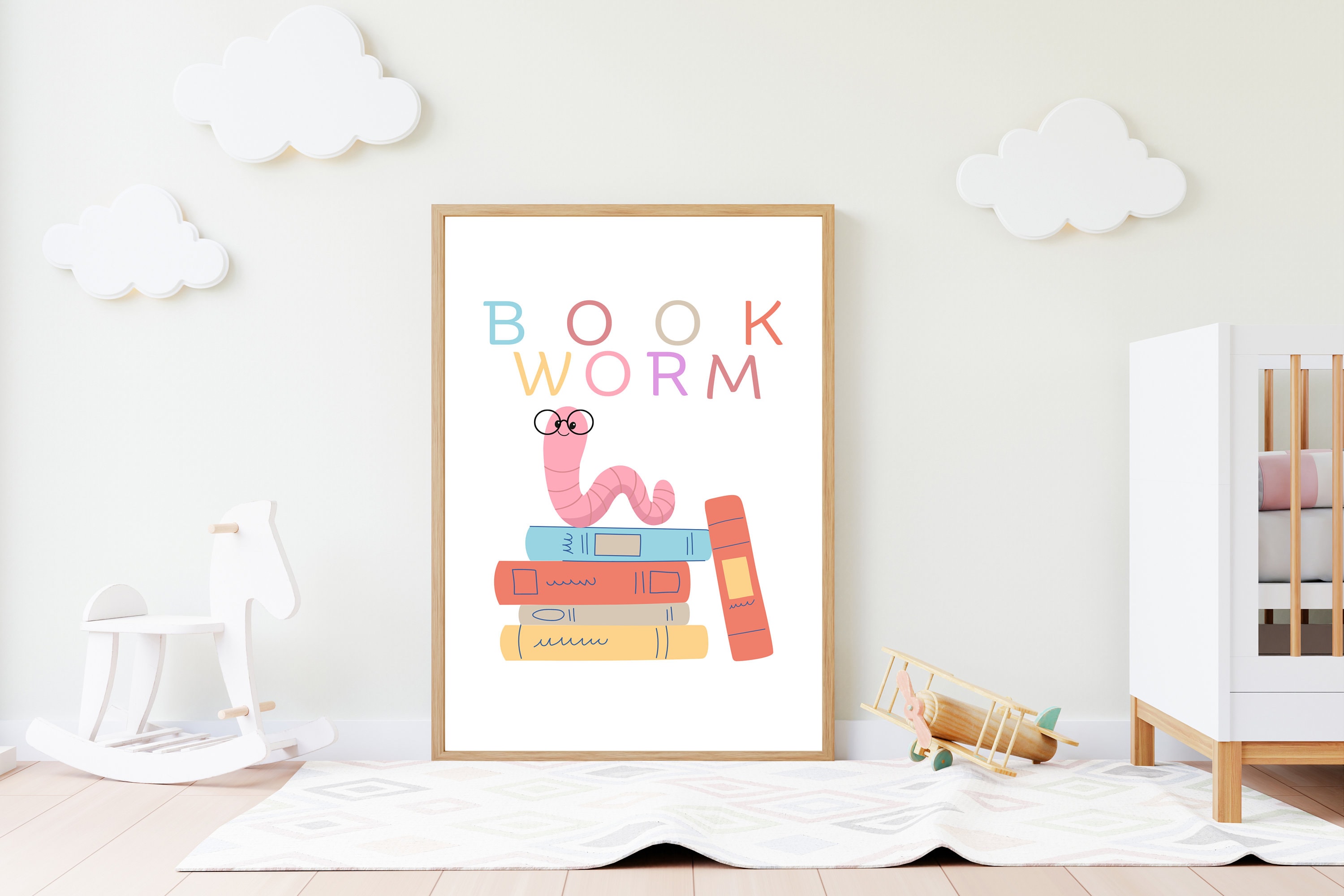 Bookworm Printable , Reading Print for Kids, Books Print, Playroom Wall ...