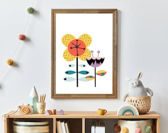 Flower Printable , Reading Print for Kids, Books Print, Playroom Wall Art, Playroom Printable, Nursery Print,
