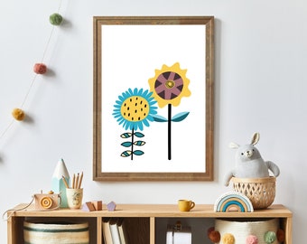 Flower Printable , Reading Print for Kids, Books Print, Playroom Wall Art, Playroom Printable, Nursery Print,