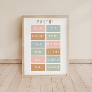 Maandengrafiek, educatief leren afdrukbaar, kinderkamer decor, print, speelkamer kunst aan de muur, speelkamer afdrukbaar, homeschool