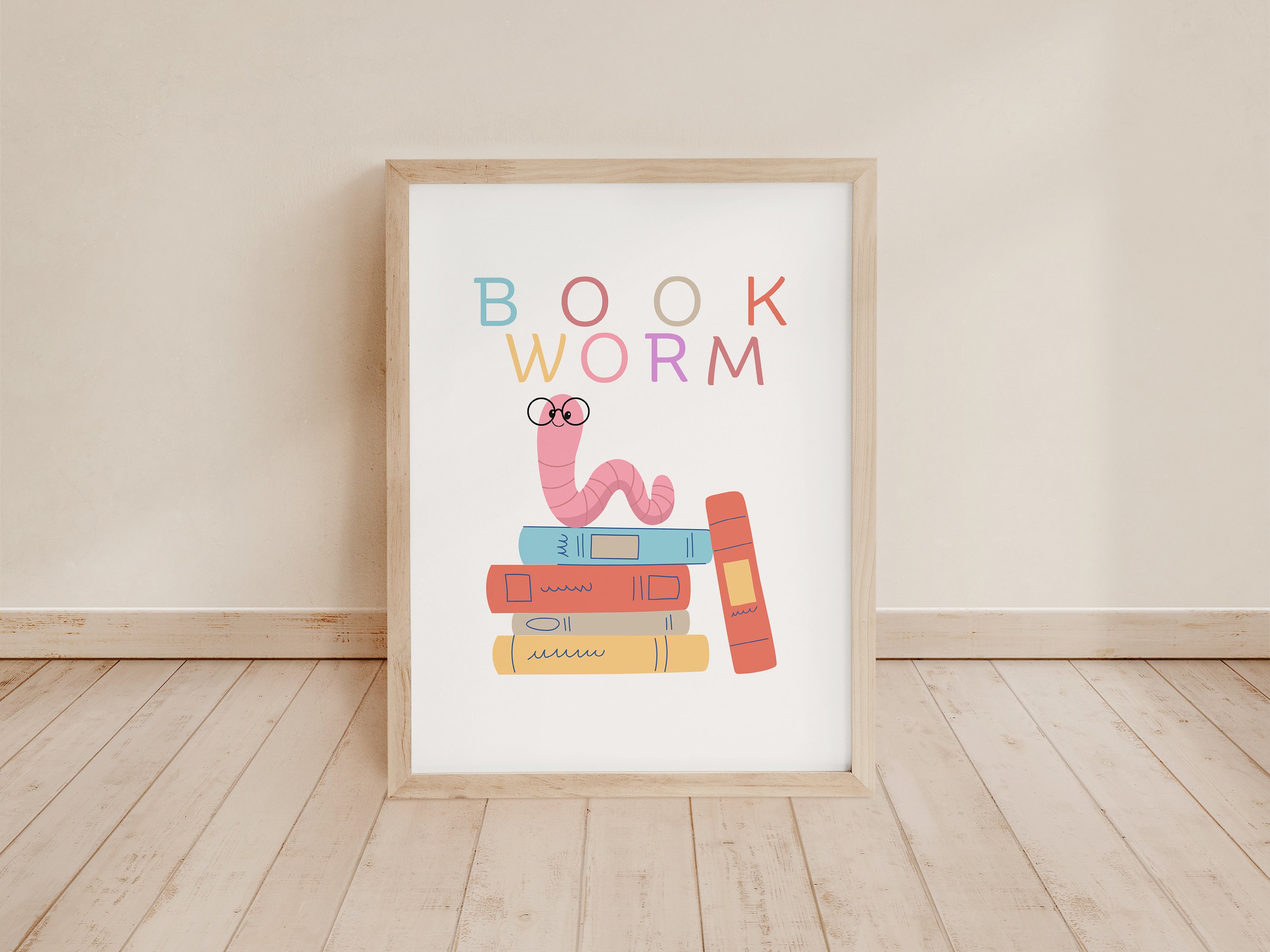Bookworm Printable , Reading Print for Kids, Books Print, Playroom Wall ...