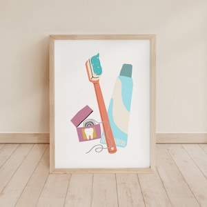 Putzen Sie Ihre Zähne, Zahngesundheit, Badezimmer Kunst, Zahnarzt, Zahnbürste, Zahnpasta, Spielzimmer druckbar, Homeschool Decor, Bildung