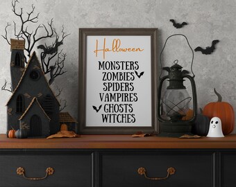 Halloween Word Art, Zombies, Monsters, Vampires, Trick or Treat, Fall Decor, Halloween Printable Wall Art Prints, Halloween Decorations