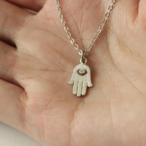 Hamsa Pendant, Matt Silver Plated Hand charm, Lucky Charms, Holiday, Simple Layering Necklace, Bridesmaid Gift, Minimalist Necklace MN18