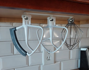 KitchenAid Mixer Triple Attachment Mount / Space Saver / Organization for Flat Paddle Beater, Wire Whisk, Dough Hook Attachments