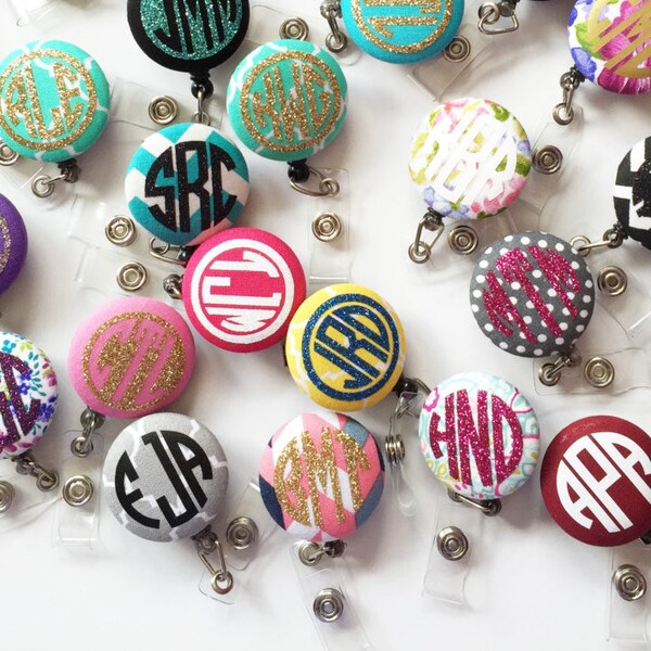 Monogram Badge Reel Personalized Belt Clip