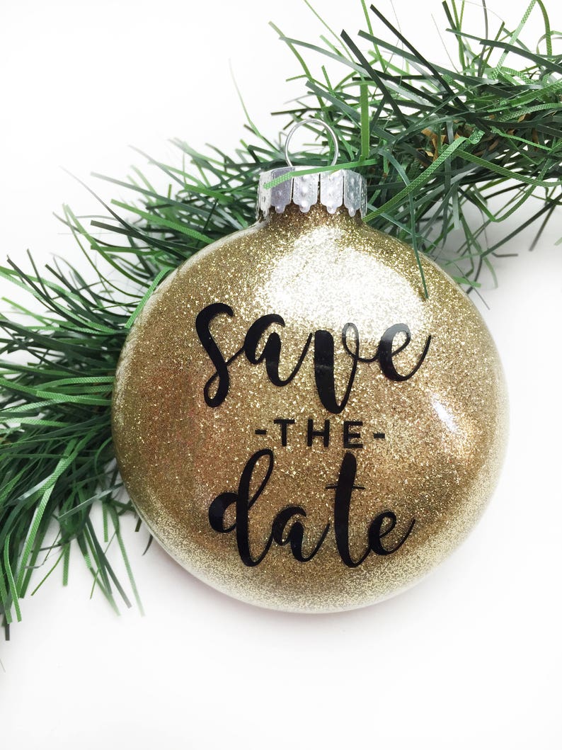 Save the Date Christmas Ornament Glitter PLASTIC Photo Prop image 1