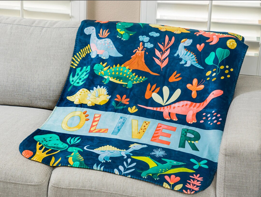 Personalized DINOSAUR Blanket, Custom Name Sherpa or Minky Blanket