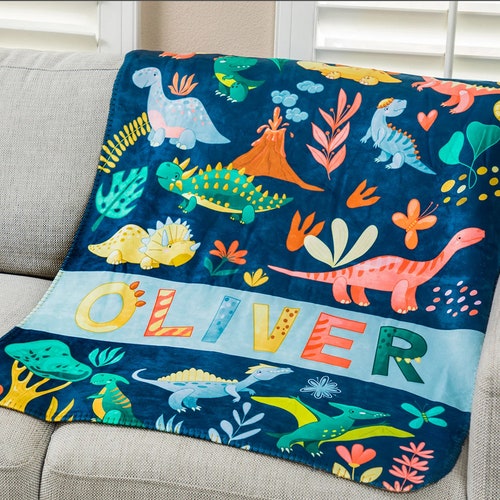 Personalized Dinosaur Blanket With Name Dinosaur Baby Etsy