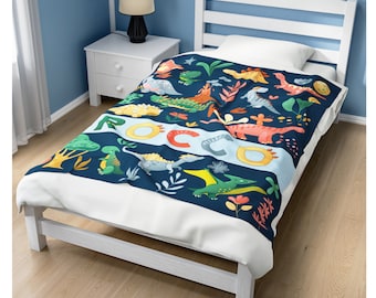 Personalized DINOSAUR Blanket, Custom Name Sherpa or Minky Blanket, Great gift for Baby, Toddler, Kids, Teens & Adults