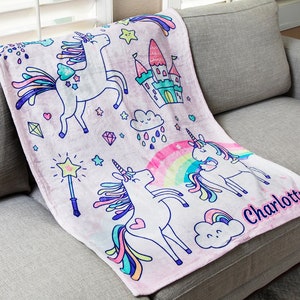 Personalized UNICORN Blanket, Custom Name Sherpa or Minky Blanket, Great gift for Baby, Toddler, Kids, Teens & Adults