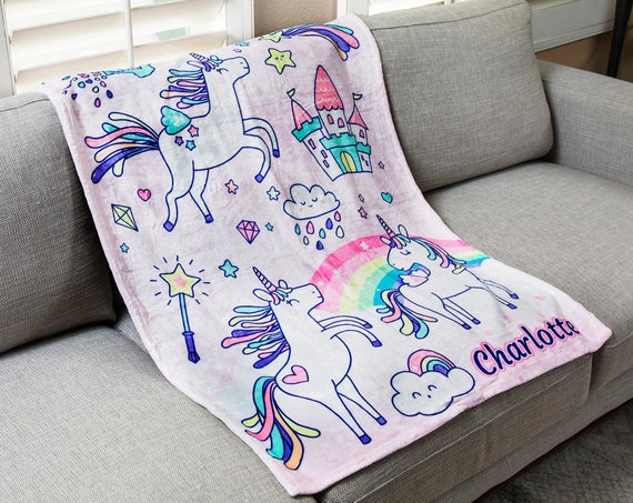 Personalized UNICORN Blanket, Custom Name Sherpa or Minky Blanket, Great gift for Baby, Toddler, Kids, Teens & Adults