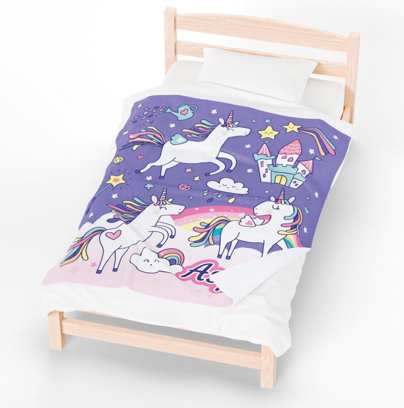 Personalized UNICORN Blanket, Custom Name Sherpa or Minky Blanket, Great gift for Baby, Toddler, Kids, Teens & Adults image 10