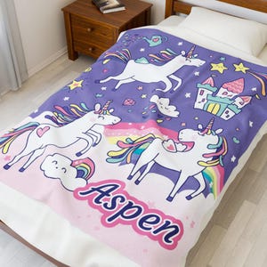 Personalized UNICORN Blanket, Custom Name Sherpa or Minky Blanket, Great gift for Baby, Toddler, Kids, Teens & Adults Lavender