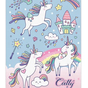 Personalized UNICORN Blanket, Custom Name Sherpa or Minky Blanket, Great gift for Baby, Toddler, Kids, Teens & Adults Sky Blue