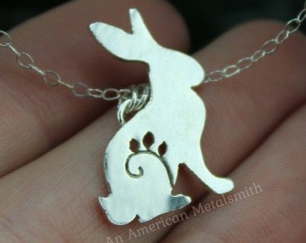 Sterling Silver Rabbit Necklace, Rabbit Jewelry, Rabbit Charm Necklace, Silver Bunny Necklace, Silver Bunny Pendant, Animal Necklace